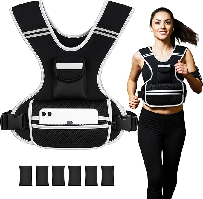 Adjustable Weighted Vest for Women and Men, 0-10lb/0-18lb with Removable Weights, Neoprene Fabric, Reflective Stripe and Padded Shoulders for Walking and At-Home Cardio