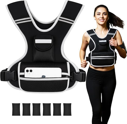 Adjustable Weighted Vest for Women and Men, 0-10lb/0-18lb with Removable Weights, Neoprene Fabric, Reflective Stripe and Padded Shoulders for Walking and At-Home Cardio