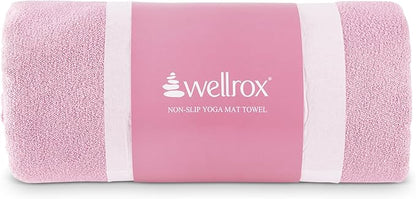 Wellrox Microfiber Yoga Mat Towel with Grip – Ultra Absorbent, Super Soft, and Quick Dry Hot Yoga Towel Non Slip for Pilates, Bikram, and Fitness Workouts (74” x 26”, Pink)