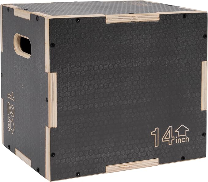 Signature Fitness 3 in 1 Non-Slip Wooden Plyo Box Jump Exercise Platform, Plyometric Workout Equipment for Home Gym, Training Step Box, Gray, Multiple Sizes