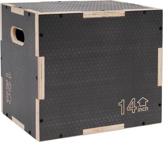 Signature Fitness 3 in 1 Non-Slip Wooden Plyo Box Jump Exercise Platform, Plyometric Workout Equipment for Home Gym, Training Step Box, Gray, Multiple Sizes