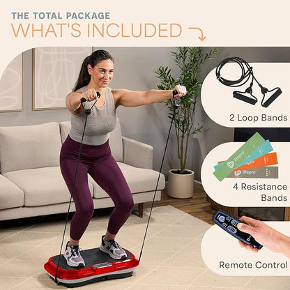 Lifepro Waver Vibration Plate Exercise Machine for Lymphatic Drainage, Muscle Activation, Full-Body Workout Vibrating Platform with Loop Bands, Fitness Equipment for Strength Toning & Fat Loss