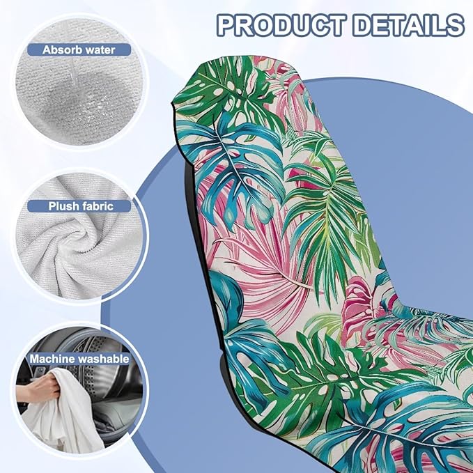 Bulopur Tropical Monstera Leaf Sweat Towel Car Seat Cover for Gym Post-Work Running Athletic Beach Towel Machine Washable Lightweight Soft Car Interior Accessories for Women Girly