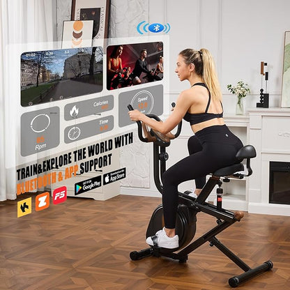 3 in 1 Squat Machine,Exercise Bike,Adjustable Magnetic Resistance Stationary Bikes for Home with App Compatible,Squat Assist Trainer,Indoor Bike with 300lbs Weight Capacity,Workout Bike