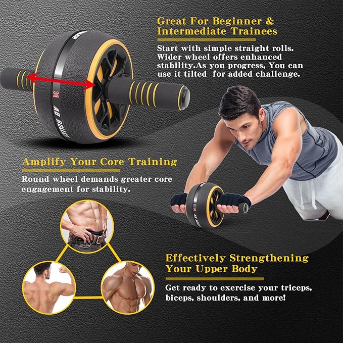 Ab Roller Wheel,Stable Wide Wheel For Beginner,Men,Women,Abs & Core Workout Equipment For Home Gym With Knee Pad,Abdominal Wheel For Full-Body Strength Training