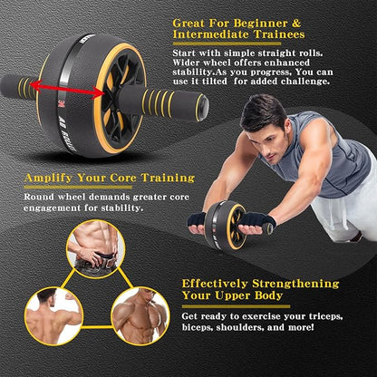 Ab Roller Wheel,Stable Wide Wheel For Beginner,Men,Women,Abs & Core Workout Equipment For Home Gym With Knee Pad,Abdominal Wheel For Full-Body Strength Training