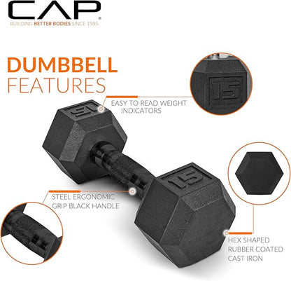 CAP Barbell 150 LB Coated Hex Dumbbell Weight Set with Vertical Rack | Multiple Options