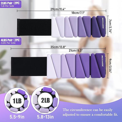 Ankle Weights for Women Wrist Weights Set of 2 (1 lb/2 lb Each) Adjustable Arm Leg Weight for Womens Men Suitable for Walking Swimming Running Pilates Yoga Gym