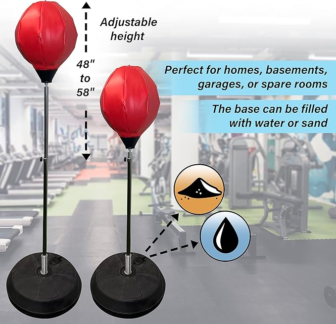 Freestanding Punching Bag with Boxing Gloves Set + Pump | Adjustable Height Boxing Bag Reflex Standing Speed Bag | MMA Fitness Training for Adults/Kids | Stress Relief Exercise Strength Train