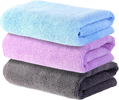 Microfiber Gym Towel Set for Sports Fitness, Yoga, Workout, Soft and Quick-Drying Gym Towels for Women Men (3 Pack, Grey+Blue+Purple)