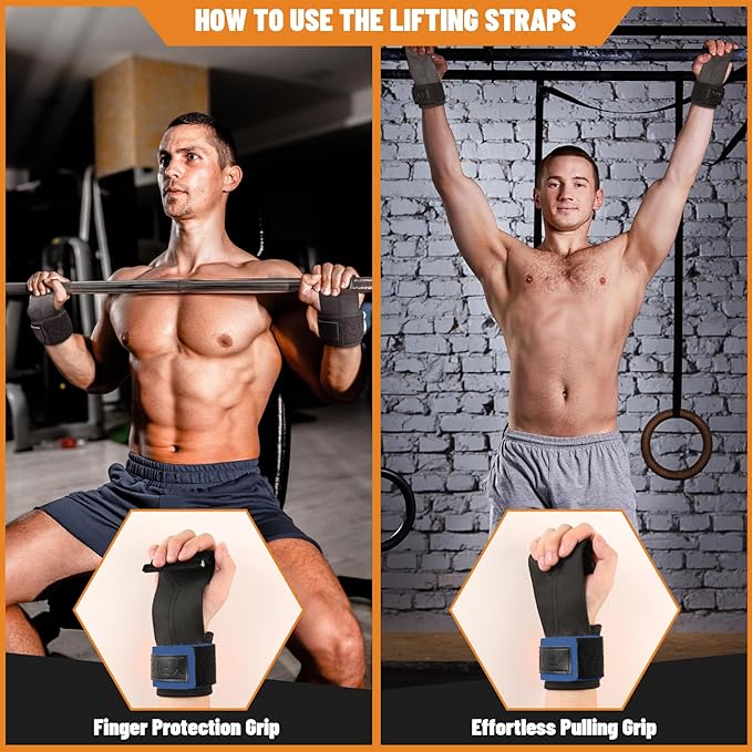 Wrist Straps for Weightlifting, Dual-Layer Leather Lifting Straps for Deadlifts and Powerlifting with Adjustable Neoprene Padded Wrist Wraps Support, Gym Lifting Straps for Men and Women (Pair)