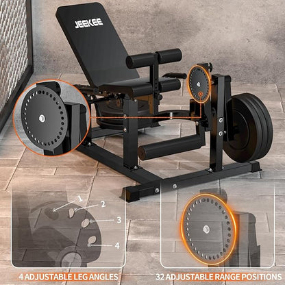 JEEKEE 6-in-1 Leg Extension and Curl Machine, Adjustable Leg Workout Machine for Lower Body Training, 700LB Capacity Plate Loaded Leg Developer for Quads, Hamstrings & Glutes, Home Gym Equipment