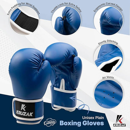 Kruzak Plain Focus Mitts and Boxing Gloves Set for Kickboxing and Muay Thai MMA Training - Fitness Kit with Punching Pads for Martial Arts and Karate