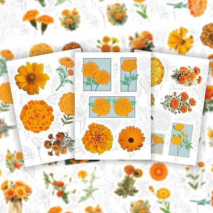 BulbaCraft Marigold Stickers for Water Bottle and Laptop - Floral Party Supplies, Decorations & Gifts, Waterproof Vinyl Decals, Gifts for Women & Men
