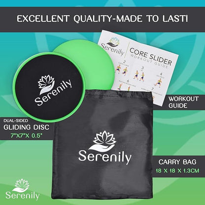 Serenily Sliders for Working Out - Core Exercise Sliders, 2 Dual Sided Gliding Discs For All Floors With Carry Bag & Workout Guide. Abs & Full-Body Fitness Equipment - Compact Slider Set For Home Gym