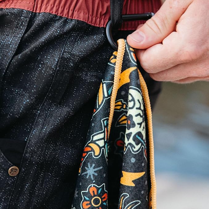 RokFit Gym & Golf Towel – Multi-Use, Quick-Dry, Durable Utility Towel with Bold Graphic and Carabiner Clip (Tattoo Flash Pattern)