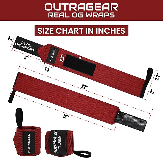 18" OG-Grade Wrist Wraps for Weightlifting – Heavy Duty Wrist Support with Thumb Loop & Lockdown Strap – Wrist Straps for Powerlifting, Bench Press & Gym Training