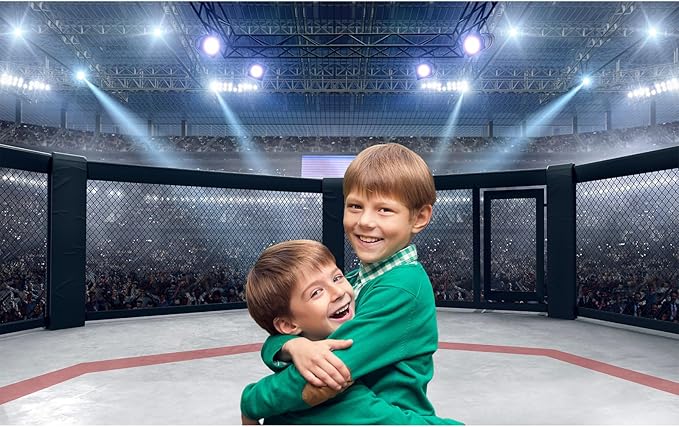 Boxing Ring Backdrop MMA Cage Arena with Spotlights Photography Backgrounds Round Empty Cage Boxing Ring Fighting Cage Backdrops Wrestling Arena Fans Shining Spotlights Decorations Props 20x10ft