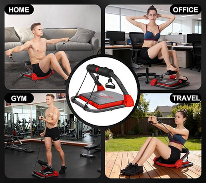 Ab Machine Workout Equipment,Whole Body Ab Workout Machine,Sit Up Exercise Equipment For Home, Strength & Abdominal Trainer With 3 Adjustable Resistance Levels and Bands.US Patented