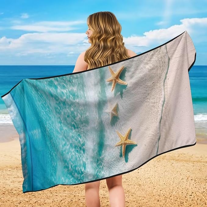 Bulopur Beach Starfish Car Seat Towel Cover After Gym Workout Beach Swimming Sweating Car Seat Cover Fits for Car SUV Sedan Truck Front Seats