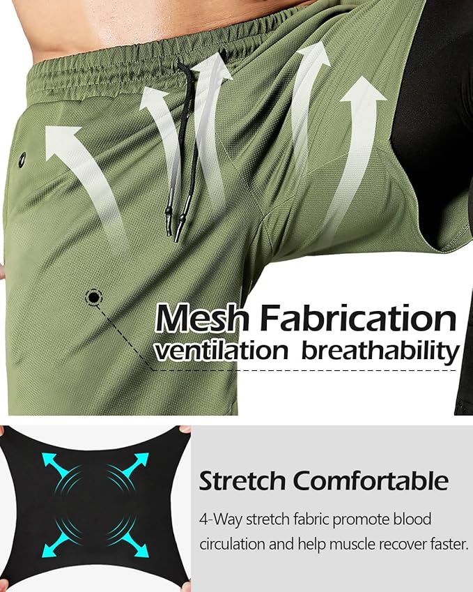 Aolesy Men's 2 in 1 Running Pants, Gym Workout Compression Pants for Men Training Athletic