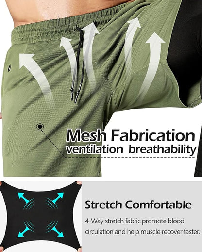 Aolesy Men's 2 in 1 Running Pants, Gym Workout Compression Pants for Men Training Athletic
