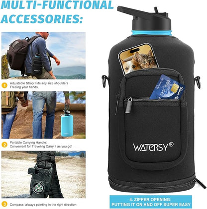 1 Gallon Water Bottle Insulated(Cold for 48 Hrs),BPA Free&Leak Proof,128oz Stainless Steel Water Jug,Large Water Bottle with Straw Spout Lids for Gym,Hiking,Camping&Travel,Sky Blue