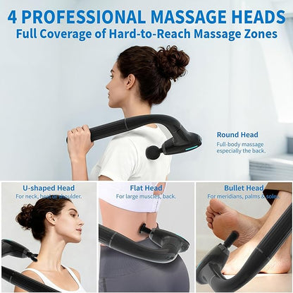 Massage Gun Deep Tissue with Extension Handle Professional Percussion 3-in-1 Detachable Back Massager for Pain Relief,Muscle Relief Massager for Shoulder Back Thigh Waist&Neck (Light Black)