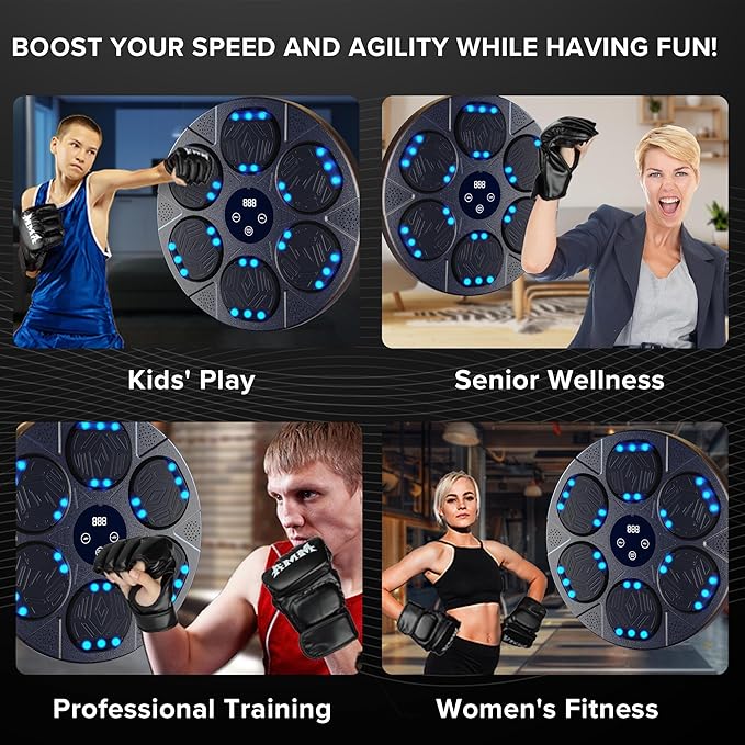 Music Boxing Machine Kit Wall Mounted Smart Boxing Machine & Counter Complete Boxing Kit More Than a Standard Punching Machine for Adults & Youth Bluetooth Punching Machine for Home Boxing Training