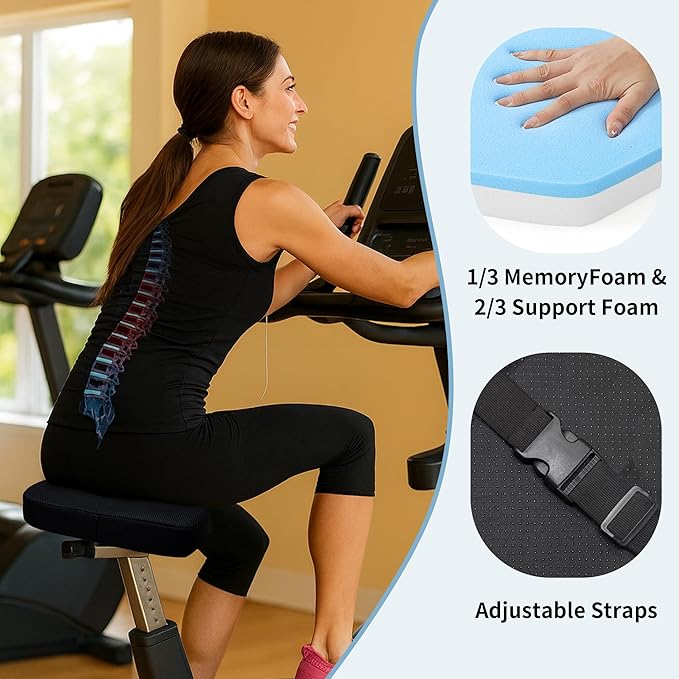 Exercise Bike Seat Cushion for Long Rides, High-Density Foam Padding, Breathable Mesh Non-Slip Cover, Stationary Bike & Rowing Machine Seat Pad for Comfort and Support
