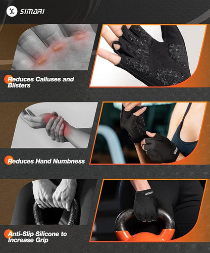 SIMARI GEL Pad Cycling Gloves for Men & Women, Workout Gloves with Cushion, Breathable, Grip, Gift for Gym Exercise, Biking, Weight Lifting Training, Fitness, Black, Pink, Cyan, White Size XS S M L XL