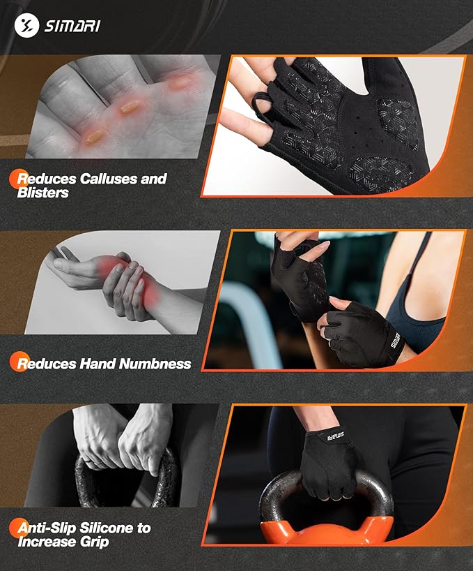SIMARI GEL Pad Cycling Gloves for Men & Women, Workout Gloves with Cushion, Breathable, Grip, Gift for Gym Exercise, Biking, Weight Lifting Training, Fitness, Black, Pink, Cyan, White Size XS S M L XL