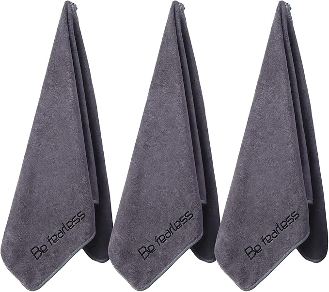 Microfiber Gym Towels Bigger Size Super Soft for Exercise Fitness, Sports, Workout, 380-GSM 15-Inch x 31-Inch Quick-Drying Towels (3 Pack, Grey)
