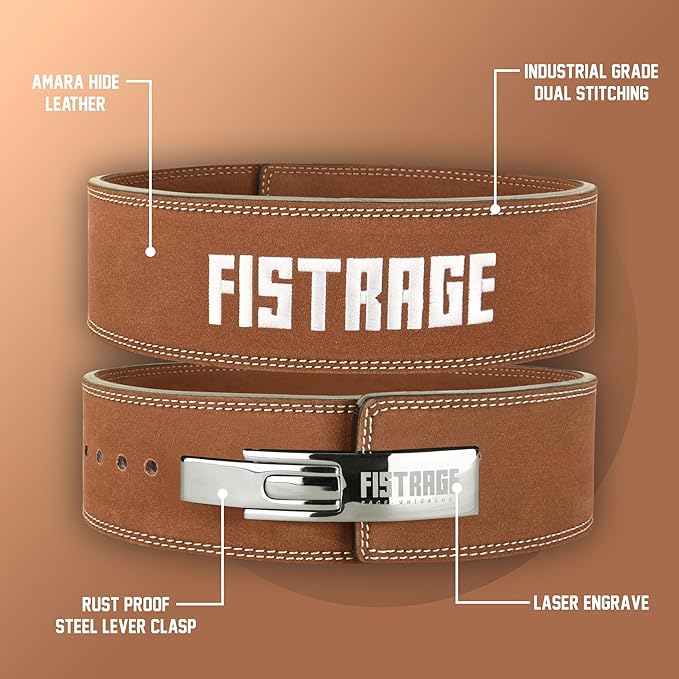 FISTRAGE Lever Buckle Weight Lifting Leather Black Belt Gym Back Support for Men & Women Training Fitness Exercise for Tough Workouts | Power Lifters | Supports Lumber Lower Back