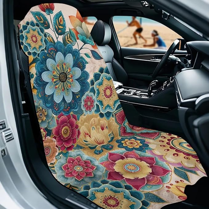 Bulopur Boho Mandala Beach Towel Soft Sand Free Sweatproof Car Seat Cover Towel for Yoga Mat Non-Slip Breathable Washable Sweat Towels Fits for SUV Sedan Truck