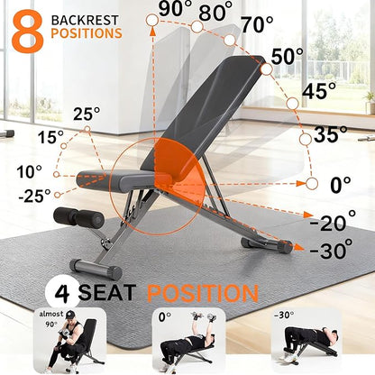 BARWING Adjustable Foldable Portable Weight Bench for Home Gym,700-800LBS Flat Incline Decline Workout Bench for Full Body Workout Easy Assembly for Home Gym