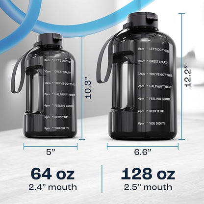 AQUAFIT 128 oz Water Bottle with Time Marker - Straw & Chug Lid - BPA Free 1 Gallon Gym Water Bottle with Handle - Big Gallon Jug (Clarity, 128 Ounces)