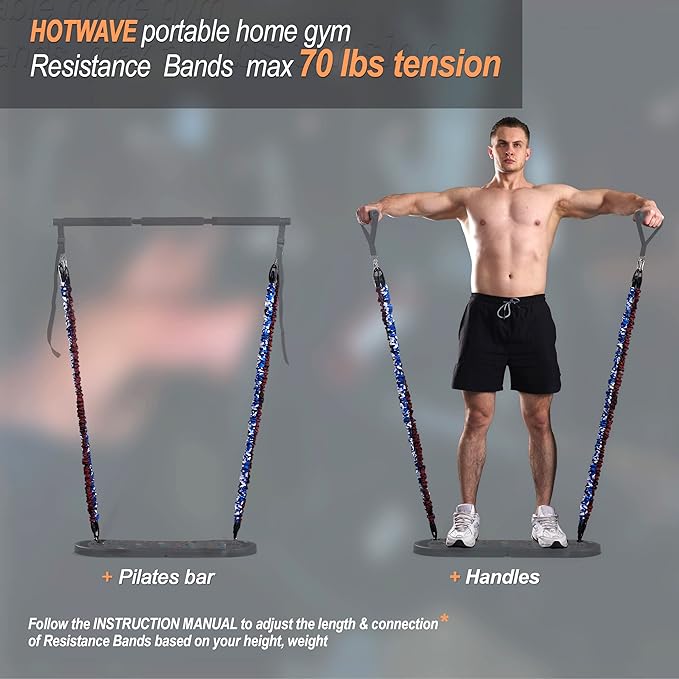 HOTWAVE Resistance Bands for Portable Gym,Push Up Board and Pilates Bar Replacement Backup Exercise Band. Safety Cloth Cover,Squat Workout,Strength Training Fitness Accessories