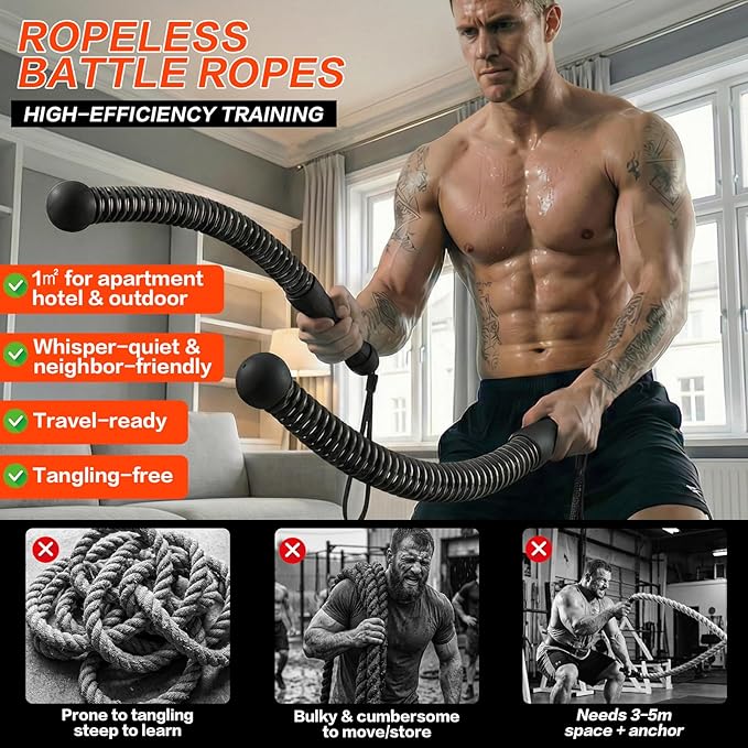 Ropeless Battle Ropes for Home Gym, Portable Cordless Weighted Battle Ropes with Storage Bag, High Calorie Burn for Men & Women, Fitness Equipment for HIIT & Low-Impact Aerobic Training
