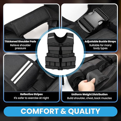 Adjustable Weighted Vest for Men Woman With Shoulder Pads 18lbs | 30lbs | 40lbs, Weight Vest For Walking, Rucking, Cross Training, Running, Muscle Building - Breathable, Comfortable, Washable