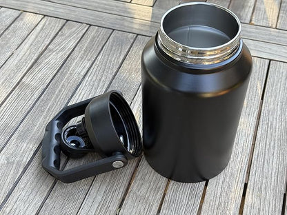 64 Ounce Half Gallon Insulated Water Bottle, Large Capacity Vacuum Flask with Handgrip (Black)