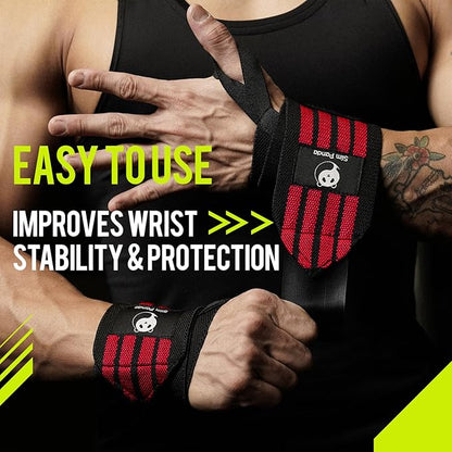 Slim Panda Wrist Wraps for Powerlifting & Weightlifting - Adjustable 18" Straps with Thumb Loops | Heavy Duty Wrist Support for Deadlift, Bench Press, Squats, 1 Pair