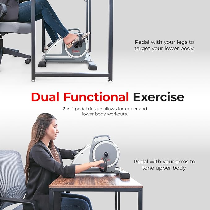 Sunny Health & Fitness Smart Under-Desk Bike Exerciser, Low-Impact Cardio Cycling Equipment for Home/Office, Mini Paddler for Arm/Leg Mobility Training, Free SunnyFit App Connect, Optional Motorized