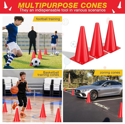 12 Inch Durable Cones,12pcs Versatile Plastic Traffic Cones and Soccer Cones for Sports Training,Agility Drills,Parking Safety,Basketball Training,Football Training.