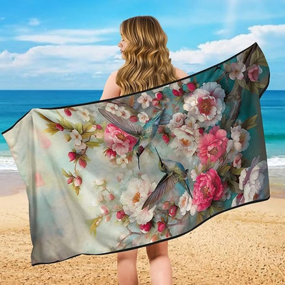 Bulopur Floral Hummingbird Car Seat Towel Cover After Beach Gym Workout Running Swimming Non-Slip Highly Absorbent Yoga Towel for Women Girly Auto Accessories