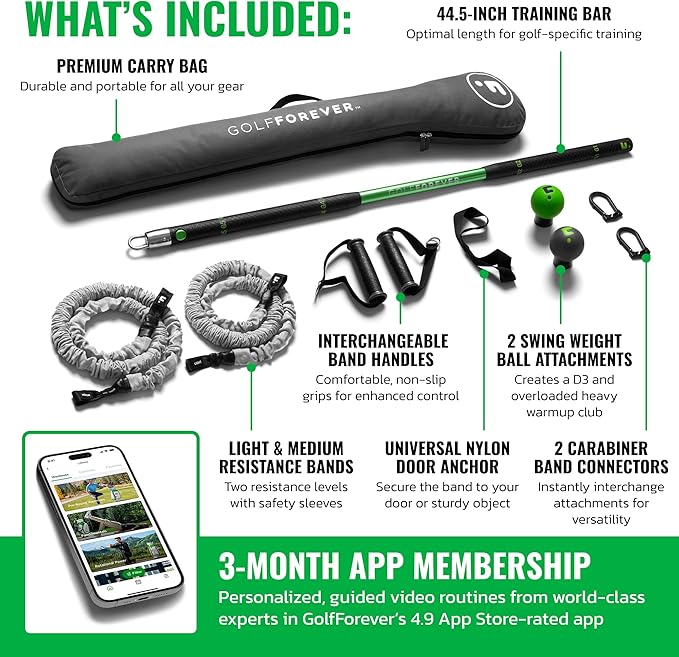 GolfForever Swing Trainer – Golf Fitness & Training System for Strength, Flexibility & Swing Power – Includes Membership & Premium Training Bar for Golf-Specific Workouts