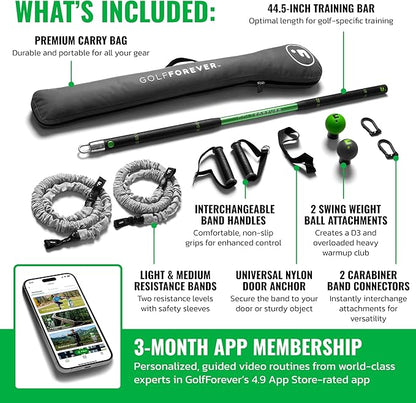 GolfForever Swing Trainer – Golf Fitness & Training System for Strength, Flexibility & Swing Power – Includes Membership & Premium Training Bar for Golf-Specific Workouts