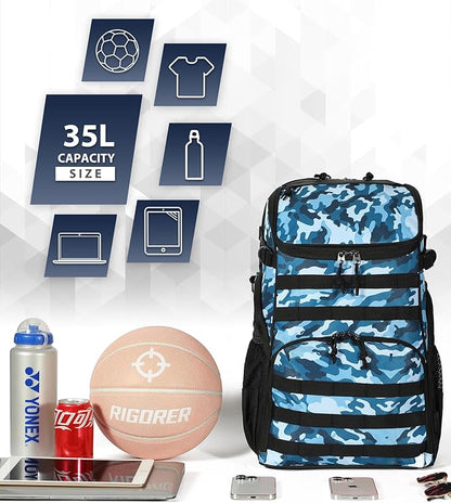 TRAILKICKER Basketball Bag Backpack with Ball Holder Multi-Sport Backpack for Soccer Volleyball Football Baseball Helmet
