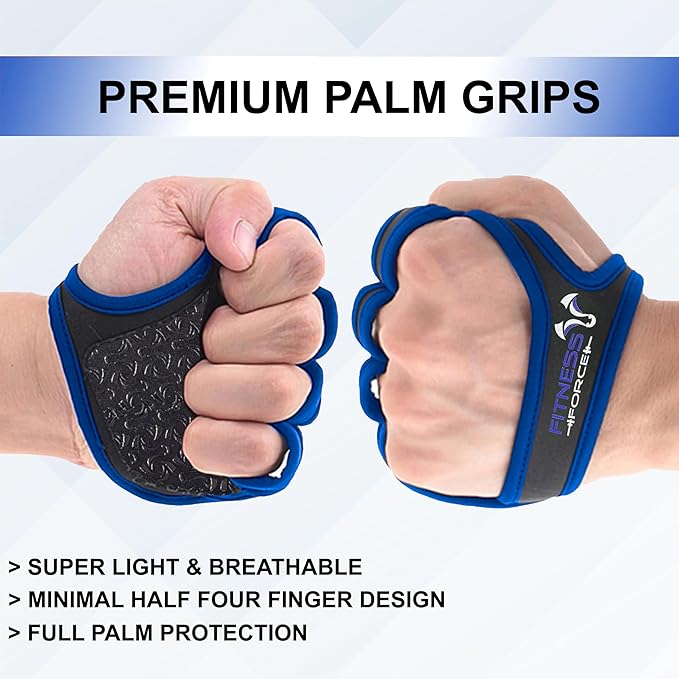 FITNESS FORCE Workout Gloves for Men & Women Partial Weight Lifting Gloves Non-Slip Gym Grip for Weight Lifting Calluses Guard Fingerless Exercise Gloves with Full Palm Protection