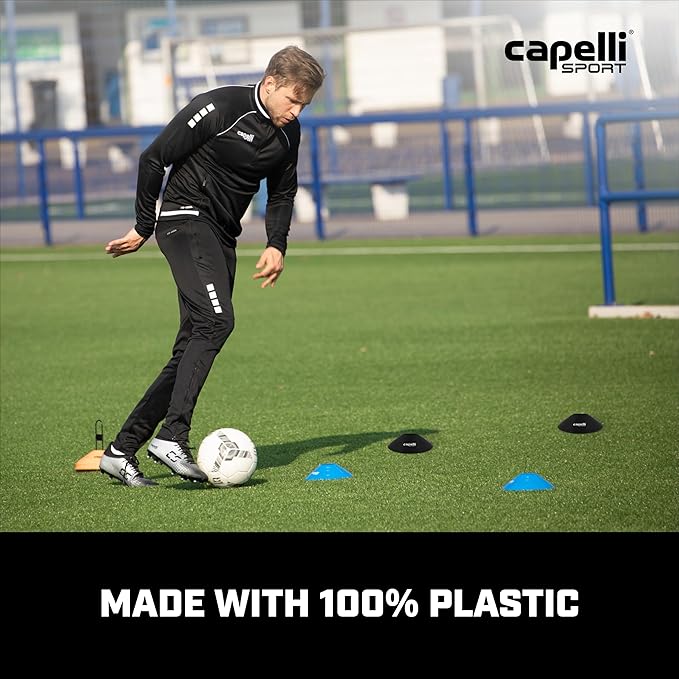 Capelli Sport Training Cones, Set of 10 Agility and Practice Drills Equipment with Carry Strap for Soccer, Football, Baseball, and Basketball, Black